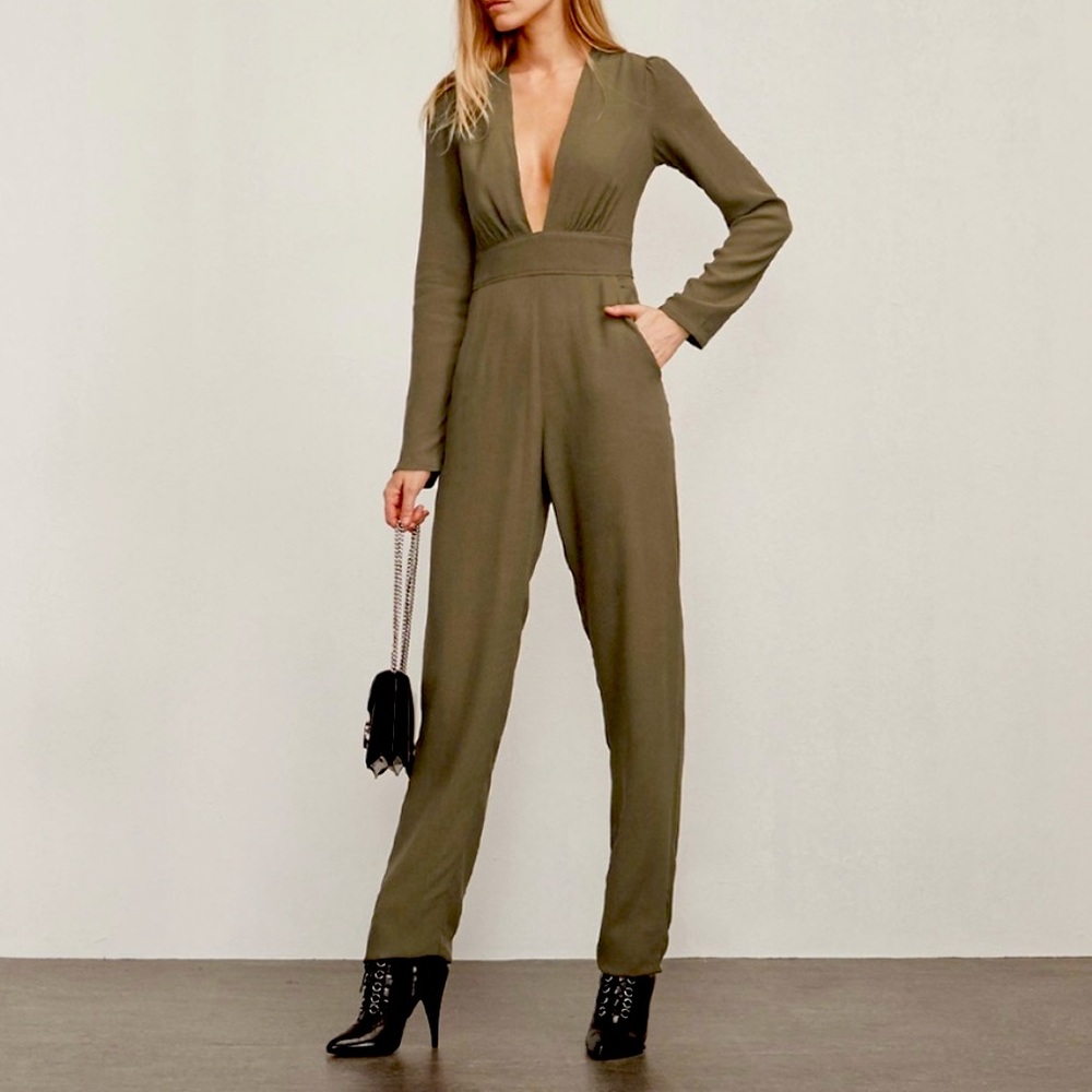 Reformation Mayhem Green Jumpsuit